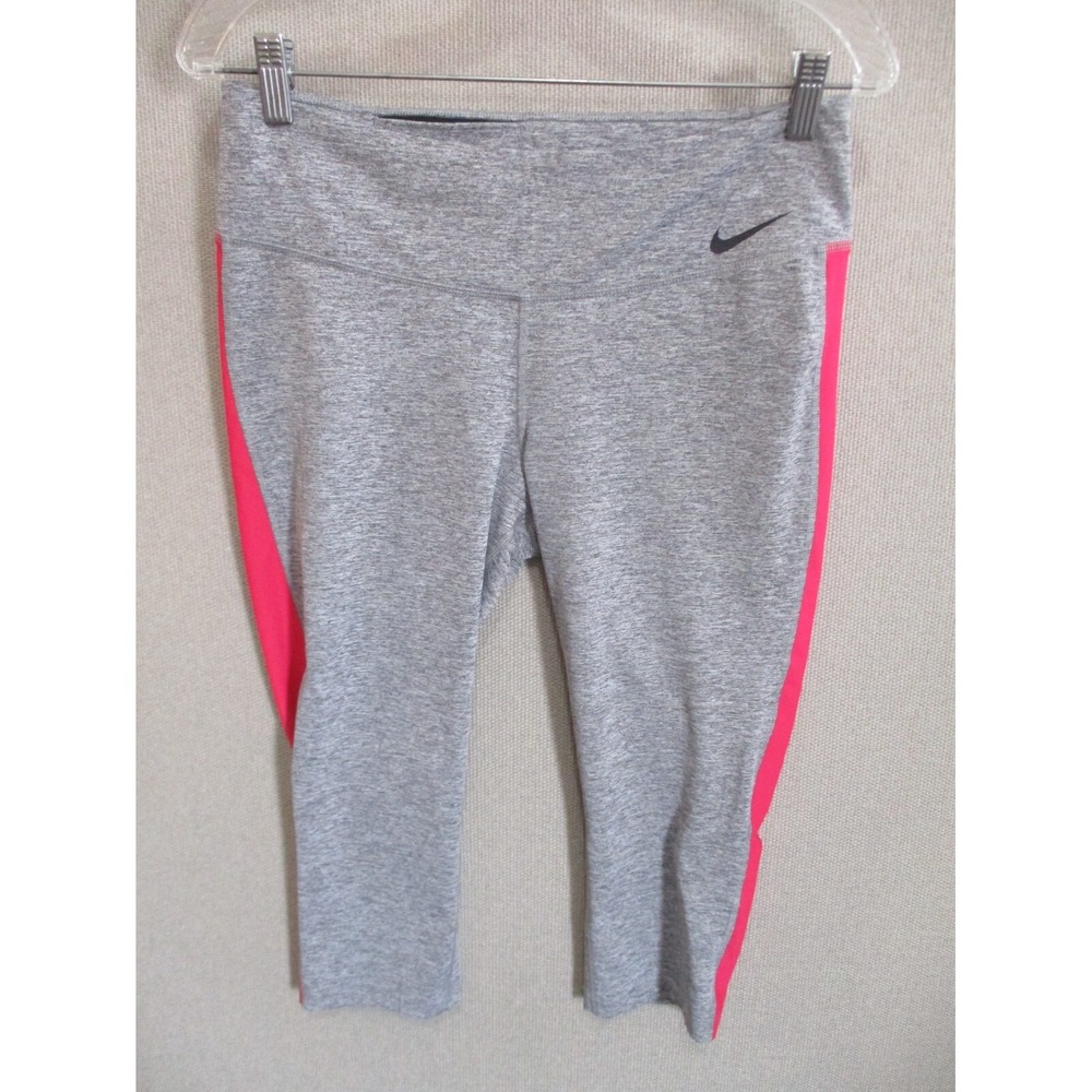 Nike Dri Fit Leggings Capri Size Large Grey with Pink Stripe